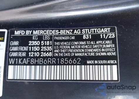 2024 Mercedes-Benz C 43 Amg z USA, uszkodzony, nr VIN W1KAF8HB6RR185662